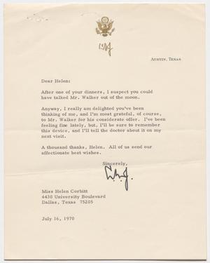 [Letter from Lyndon B. Johnson to Helen Corbitt, July 16, 1970]