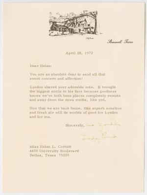 [Letter from Lady Bird Johnson to Helen Corbitt, April 28, 1972]