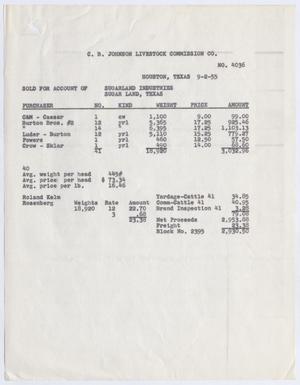 [Invoice for Cattle Account, September 2, 1955]