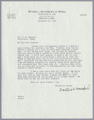 Primary view of object titled '[Letter from Walter F. Woodul to I. H. Kempner, November 16, 1955]'.