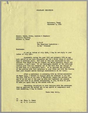[Letter from I. H. Kempner to Baker, Botts, Andrews & Shepherd, September 4, 1954]