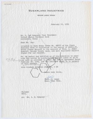 [Letter from Thomas L. James to R. Lee Kempner, February 14, 1955]