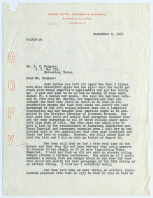 [Letter from Homer L. Bruce to I. H. Kempner, September 2, 1955]