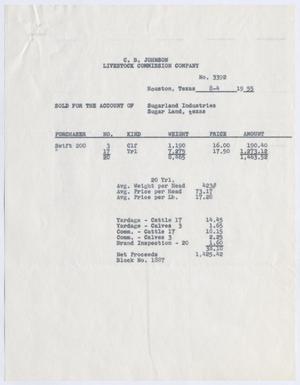 Primary view of object titled '[Invoice for Cattle Account, August 4, 1955]'.