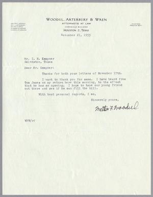 [Letter from Walter F. Woodul to I. H. Kempner, November 21, 1955]