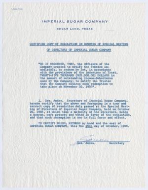 [Imperial Sugar Company, Meeting Resolution Memorandum, October 25, 1955]