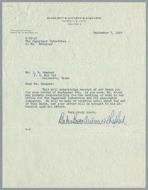 [Letter from Baker, Botts, Andrews & Shepherd, September 7, 1954]