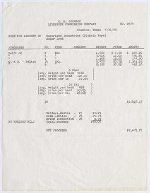 [Invoice for Cattle Account, May 31, 1955]