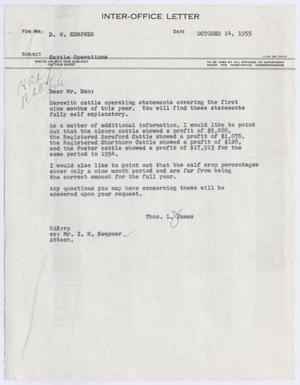[Letter from T. L. James to D. W. Kempner, October 14, 1955]
