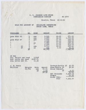 [Invoice for Cattle Account, December 13, 1955]