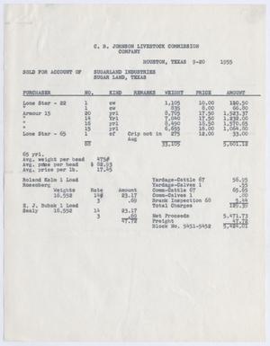 [Invoice for Cattle Account, September 20, 1955]