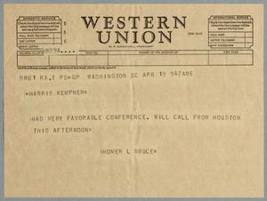[Letter from Homer L. Bruce to Harris L. Kempner, April 19, 1955]