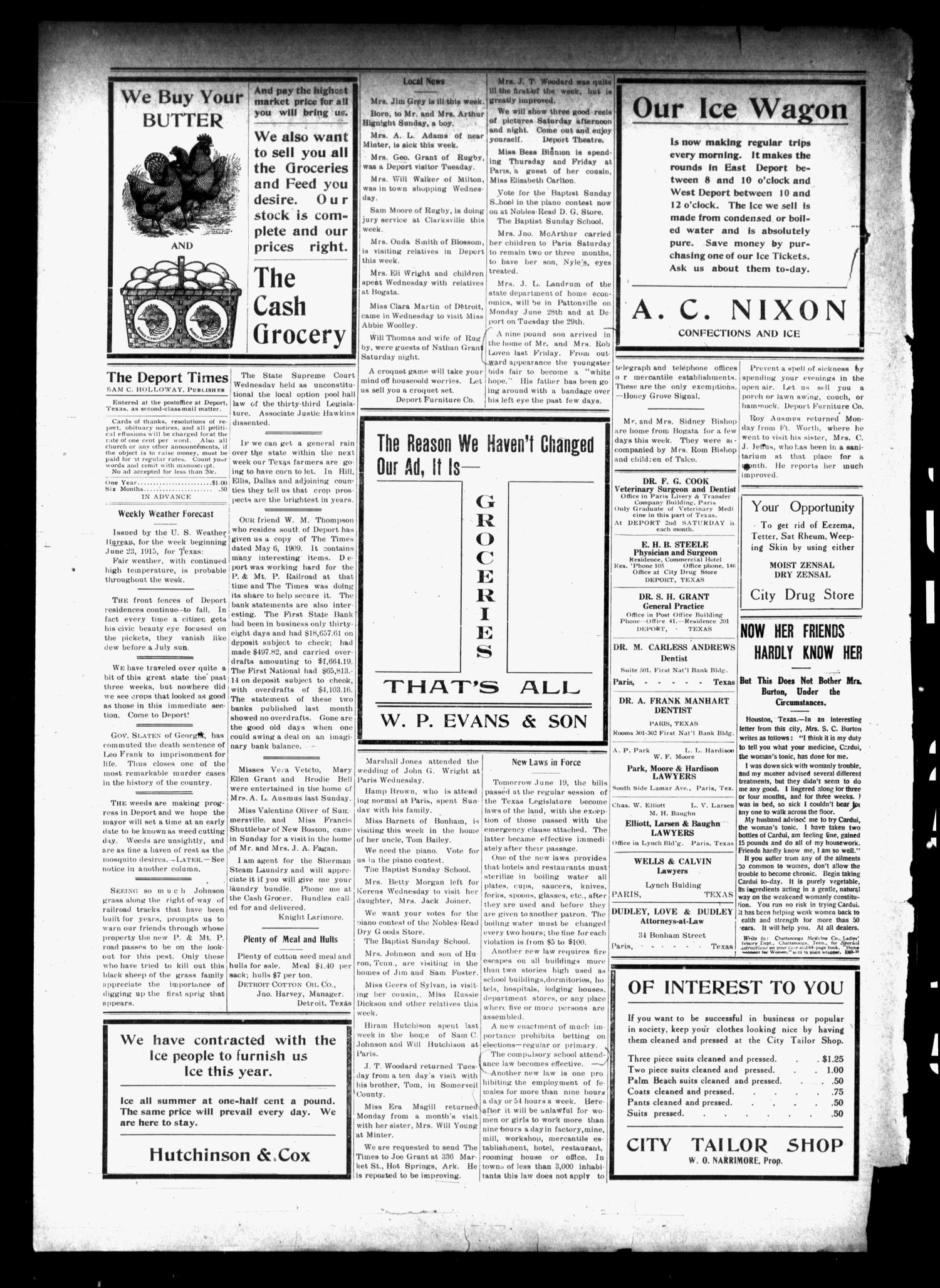 The Deport Times (Deport, Tex.), Vol. 7, No. 21, Ed. 1 Friday, June 25, 1915
                                                
                                                    [Sequence #]: 2 of 4
                                                