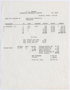 [Invoice for Cattle Account, June 15, 1955]