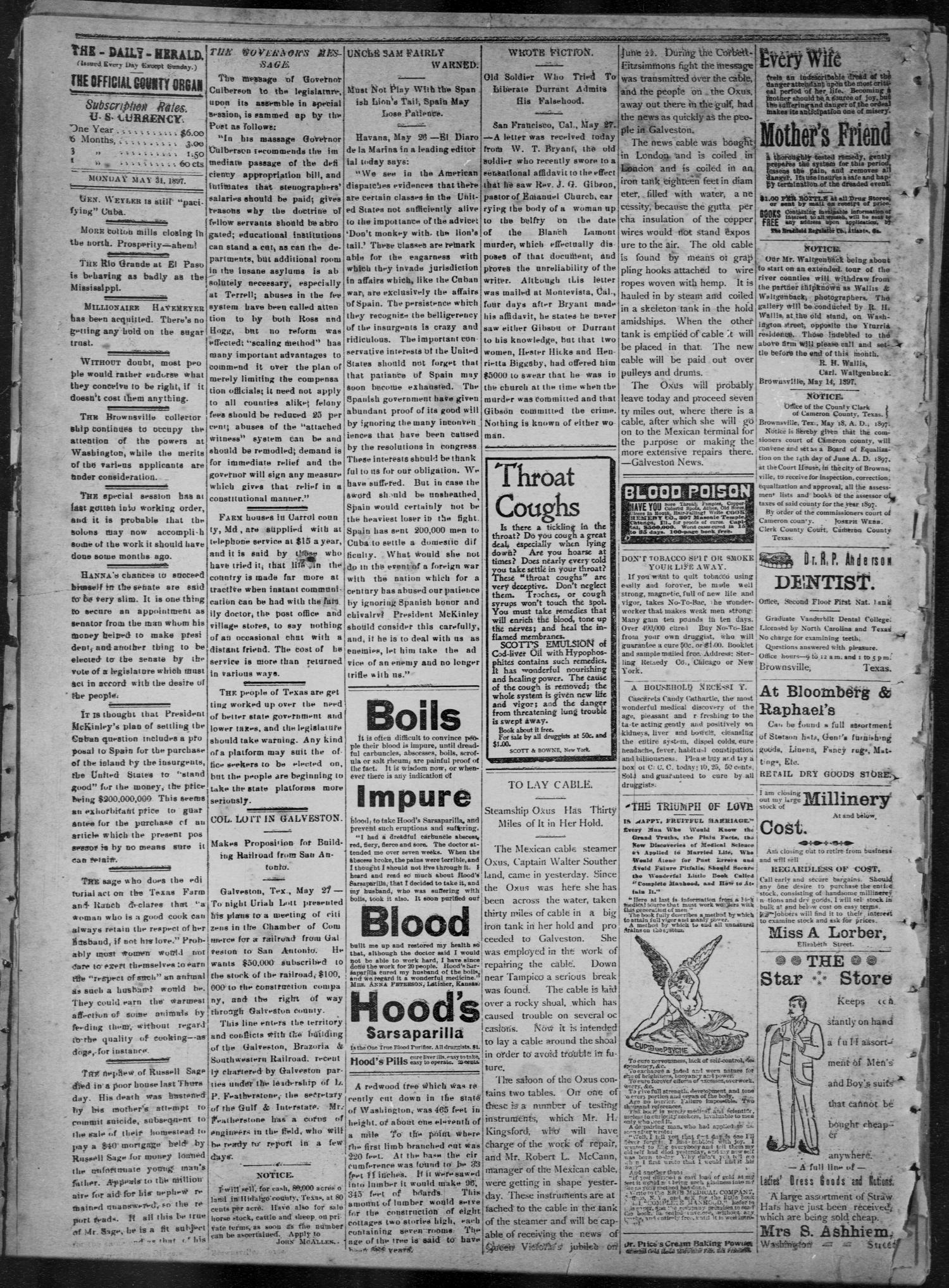 The Daily Herald (Brownsville, Tex.), Vol. 5, No. 248, Ed. 1, Monday, May 31, 1897
                                                
                                                    [Sequence #]: 2 of 4
                                                