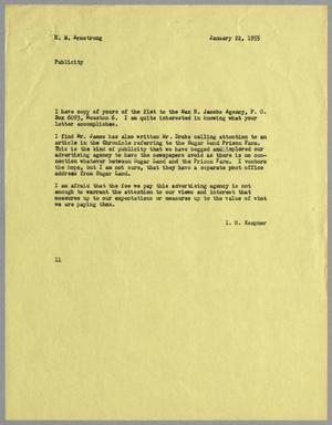 [Letter from I. H. Kempner to R. M. Armstrong, January 22, 1955]