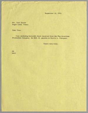 [Letter from A. H. Blackshear, Jr. to Thomas L. James, September, 16, 1955]