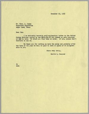 Primary view of object titled '[Letter from Harris L. Kempner to Thomas L. James, December 23, 1955]'.