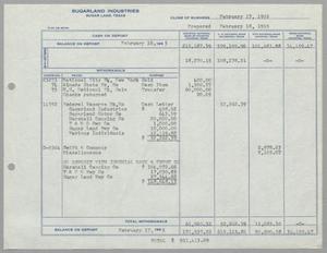 [Sugarland Industries, Balance Sheet, February 17, 1955]