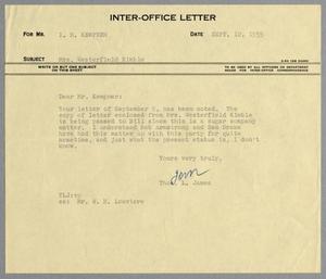 [Letter from Thomas Leroy James to Isaac Herbert Kempner, September 12, 1955]