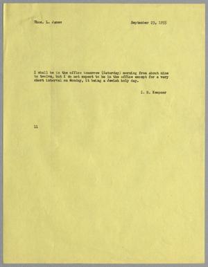 [Letter from I. H. Kempner to Thomas L. James, September 23, 1955]