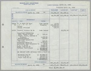[Sugarland Industries, Balance Sheet, April 13, 1955]