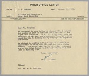 [Letter from Thomas L. James to I. H. Kempner, January 21, 1955]