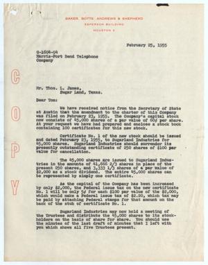 [Letter from Homer L. Bruce to Thomas L. James, February 25, 1955]