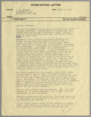 Primary view of object titled '[Letter from Thomas L. James to I.H. Kempner, August 5, 1955]'.