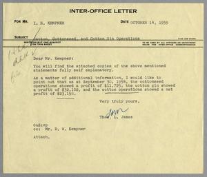 [Letter from Thomas L. James to I. H. Kempner, October 14, 1955]