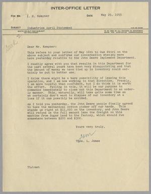 [Letter from Thomas L. James to I. H. Kempner, May 25, 1955]