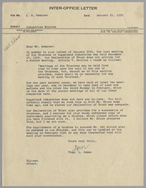 [Letter from Thomas L. James to I. H. Kempner, January 21, 1955]
