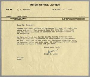 [Letter from Thomas L. James to I. H. Kempner, September 27, 1955]