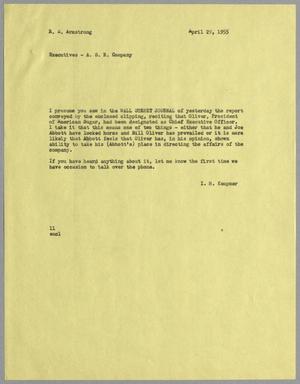 [Letter from I. H. Kempner to R. M. Armstrong, April 29, 1955]