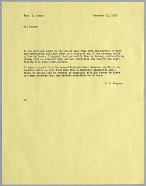 [Letter from I. H. Kempner to Thomas L. James, November 23, 1955]