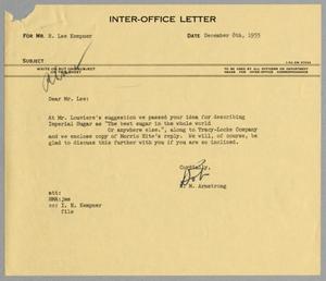 [Letter from R. M. Armstrong to R. Lee Kempner,  December 8, 1955]