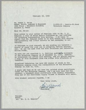 [Letter from Thomas L. James to Homer L. Bruce, February 16, 1955]