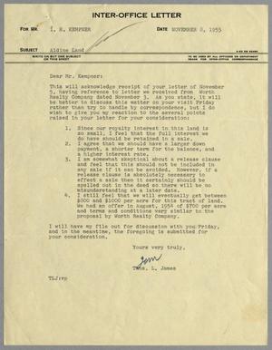 [Letter from Thomas L. James to I. H. Kempner, November 8, 1955]