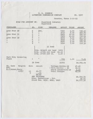 [Invoice for Cattle Account, May 10, 1955]