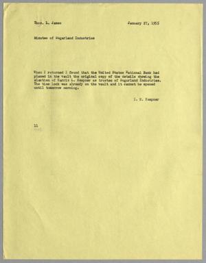 [Letter from I. H. Kempner to Thomas L. James, January 27, 1955]