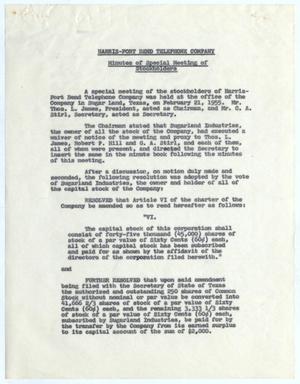 Primary view of object titled '[Minutes of Special Meeting of Stockholders, February 21, 1955]'.