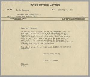 [Letter from Thomas L. James to I. H. Kempner, January 4, 1955]