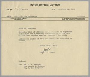 [Letter from Thomas L. James to I. H. Kempner, February, 1955]