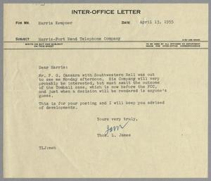 [Letter from Thomas L. James to Harris Kempner, April 13, 1955]