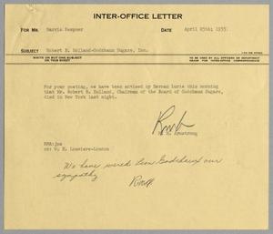 [Letter from R. M. Armstrong to Harris Kempner, April 25, 1955]