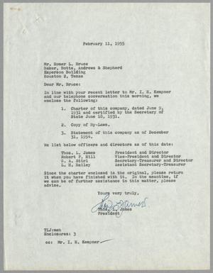 [Letter from Thomas L. James to Homer L. Bruce, February 11, 1955]