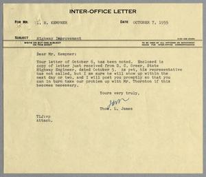 [Letter from Thomas L. James to I. H. Kempner, October 7, 1955]