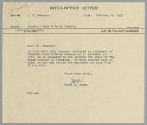 [Letter from Thomas L. James to I. H. Kempner, February 4, 1955]