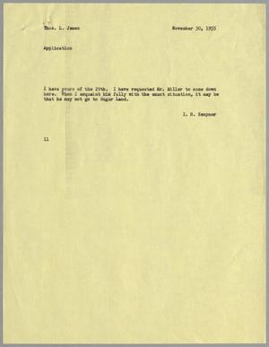 [Letter from I. H. Kempner to Thomas L. James. November 30, 1955]