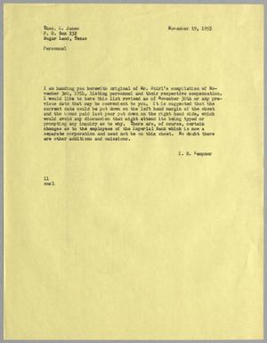 [Letter from I. H. Kempner to Thomas L. James, November 19, 1955]